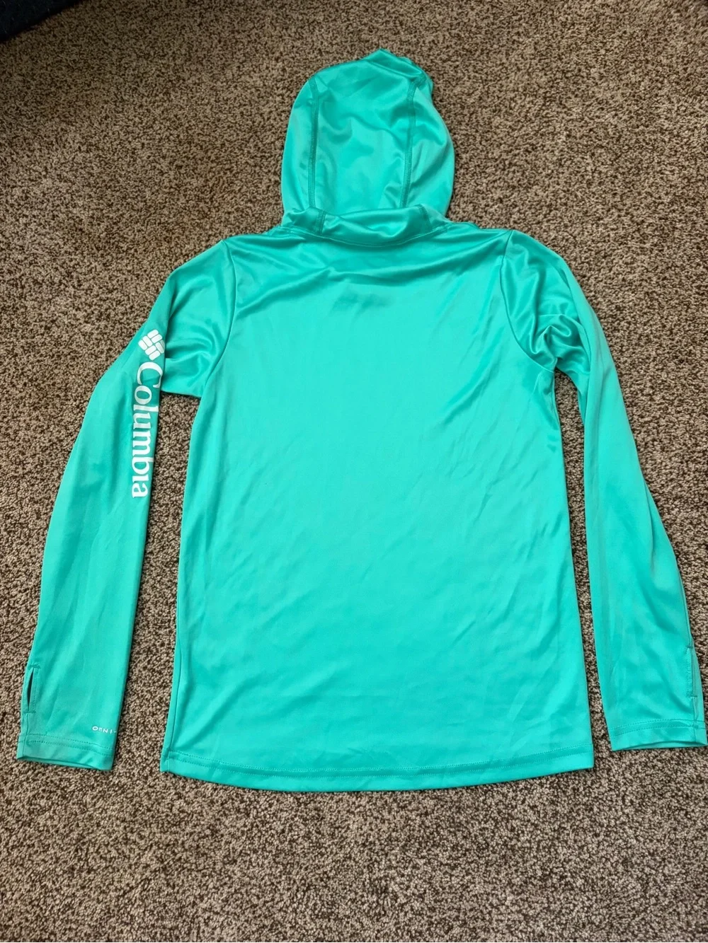 Youth M (10/12) Columbia Teal Hooded Long-Sleeve Sun Shirt, Omni-Shade